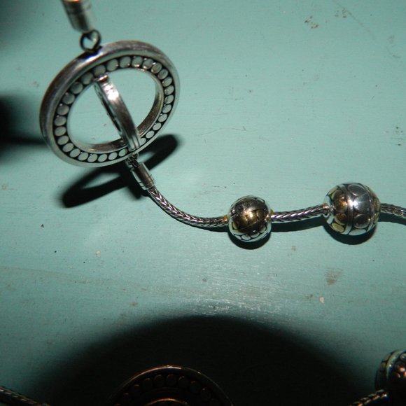 Brighton Temple Two Tone Pebble Silver/goldtone Necklace Retired NEW - Picture 6 of 8